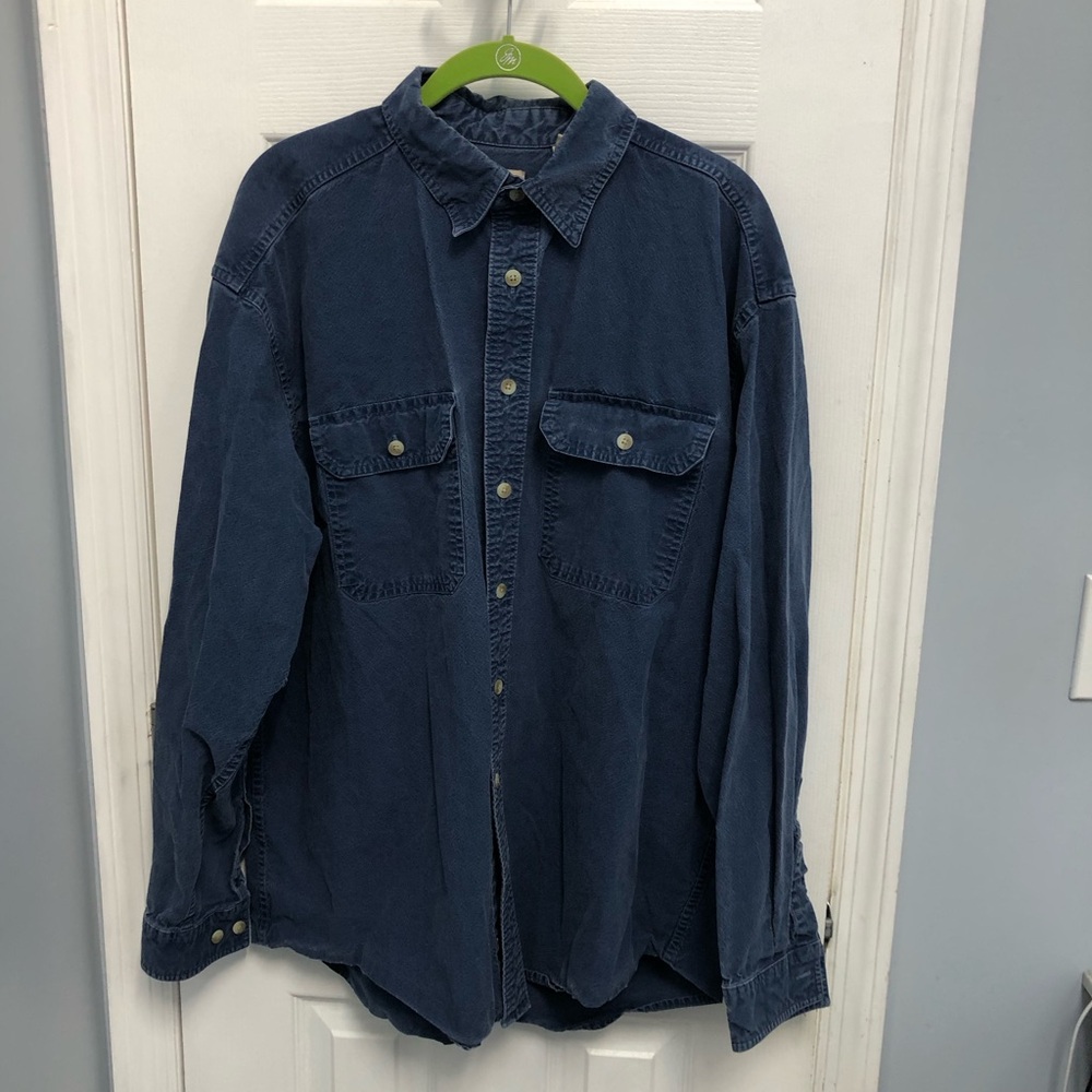 L.L. Bean Men's Blue Long Sleeve Button Down Shirt Large Work Chore Cotton